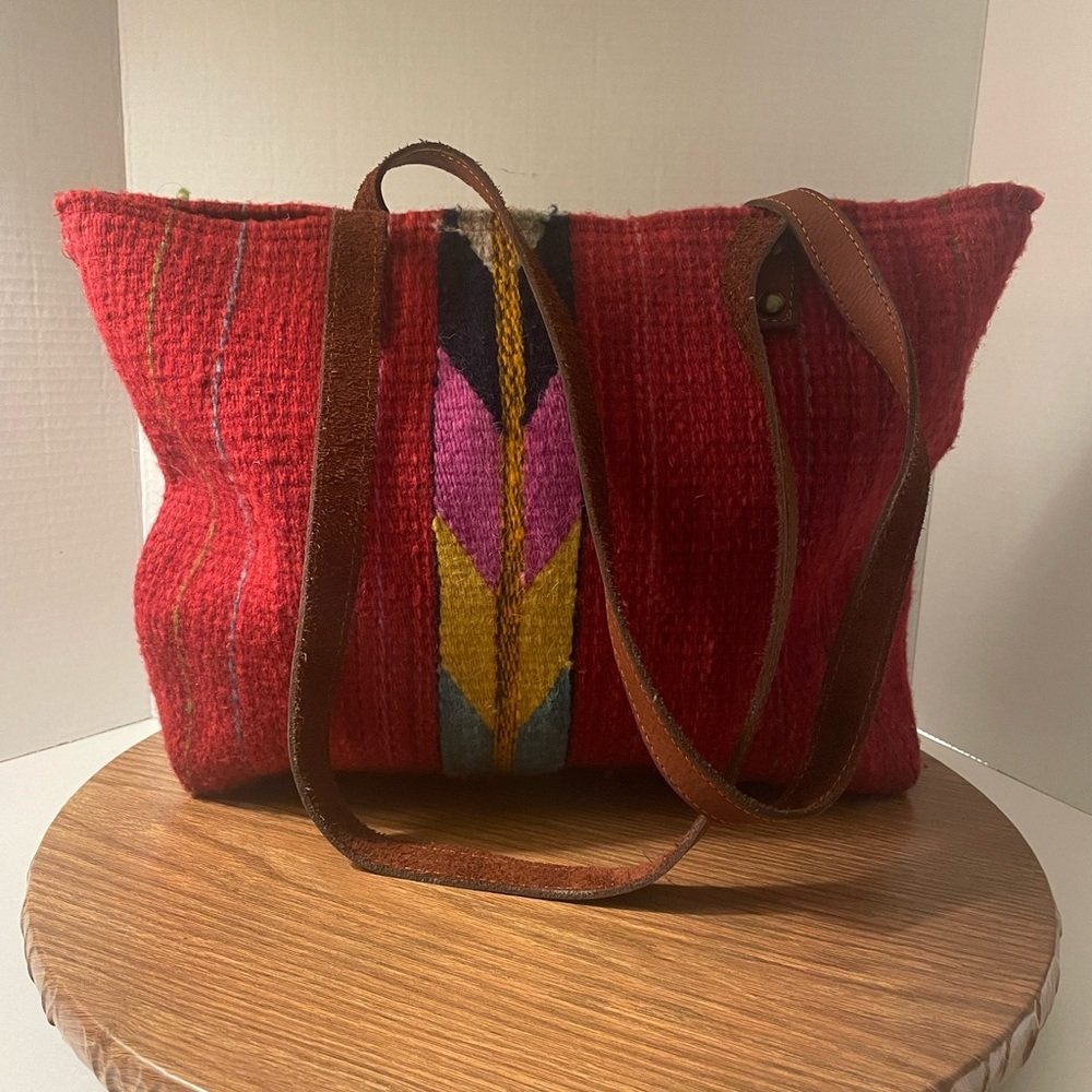 Finding Vettey 100% Wool Red Handbag Tote Leather Straps
